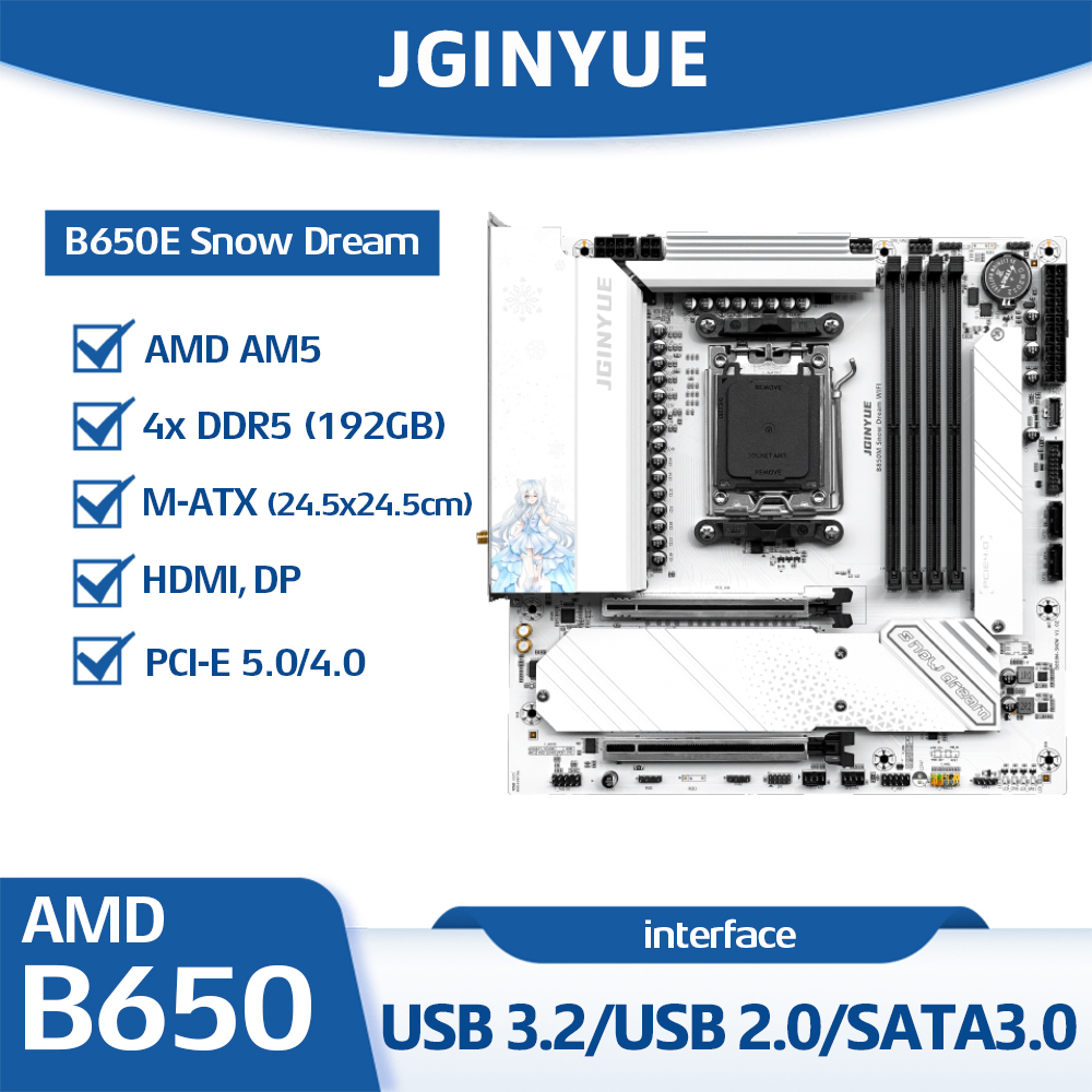 JGINYUE B650E スノードリーム マザーボード ソ - Am5 Micro Atx Pcie 5.0 Motherboard のレビューと価格